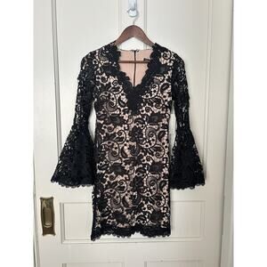 Julian Chang Floral Crochet Lace Sheath Dress Womens Size 0 Black Witchy NWOT